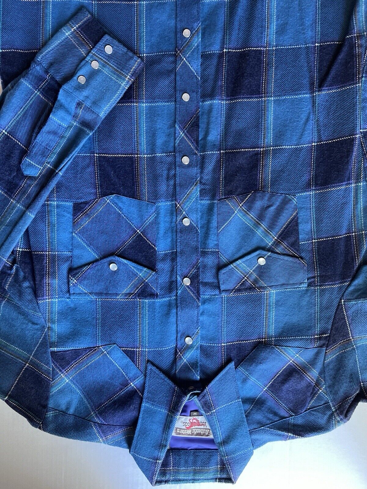 Vintage Western Young Bloods Shirt Medium Blue Button Up Pearl Snap Mens