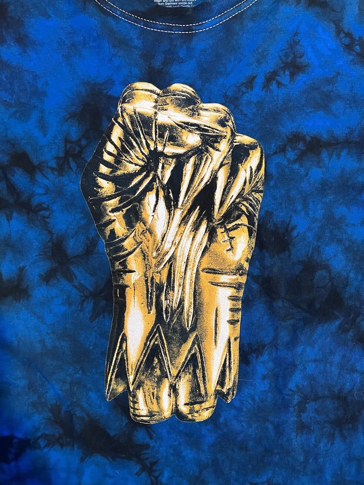 Run The Jewels Golden Fist Blue Washed Tie Dye Tshirt Killer Mike Hip Hop Mens S