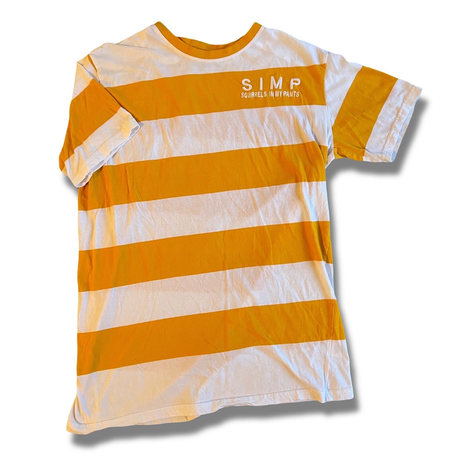 Club PewDiePie SIMP Shirt Small Yellow White Striped Youtube Merch Squirrels