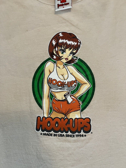 RARE Color 90 Hook-ups Skateboard T-shirt Mens Anime Miami Hooters SIZE S (Sand)