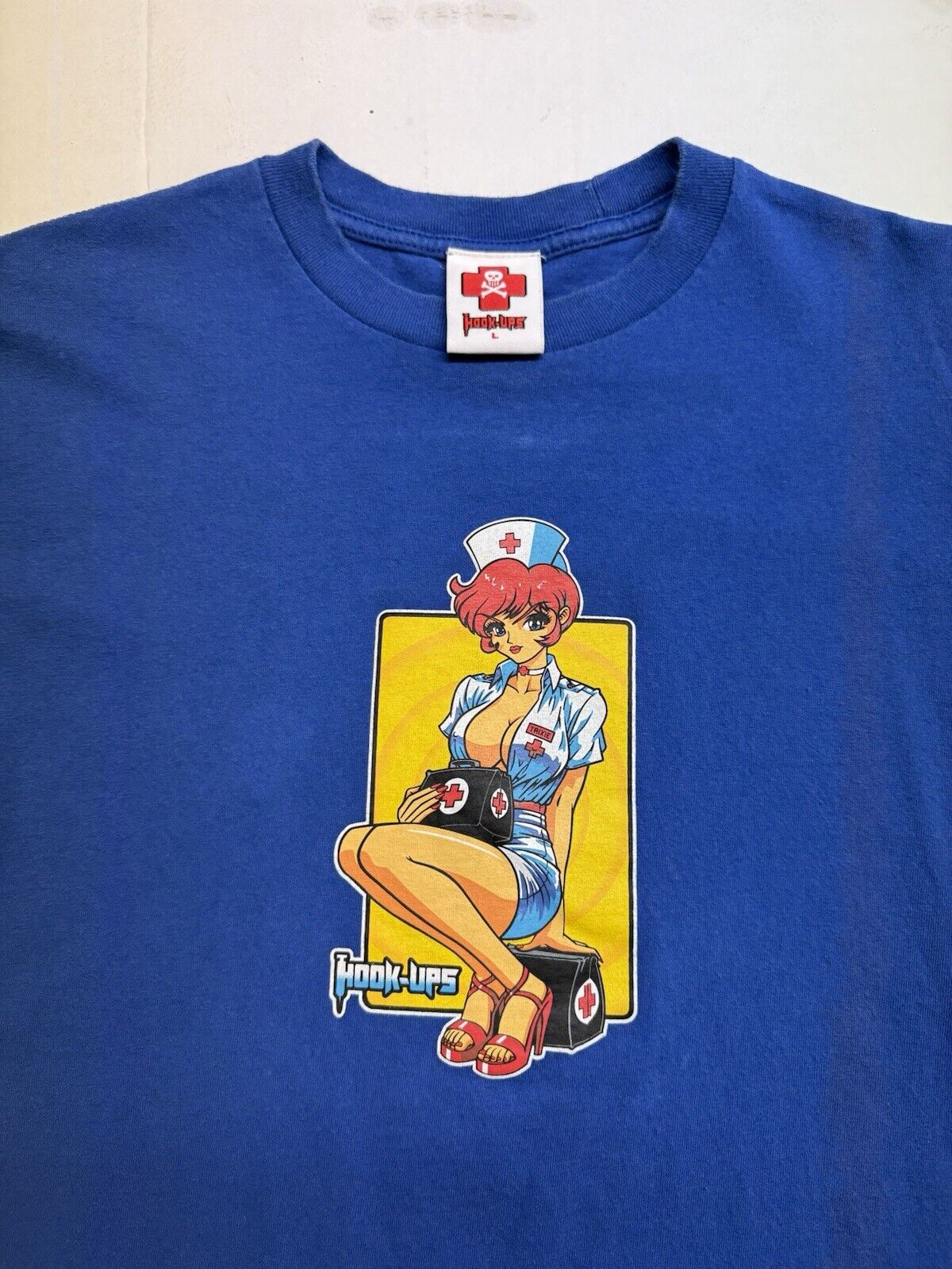 Hook-Ups Skateboard “Nurse Trixie” Blue Vintage TShirt Men's Large JK Industries