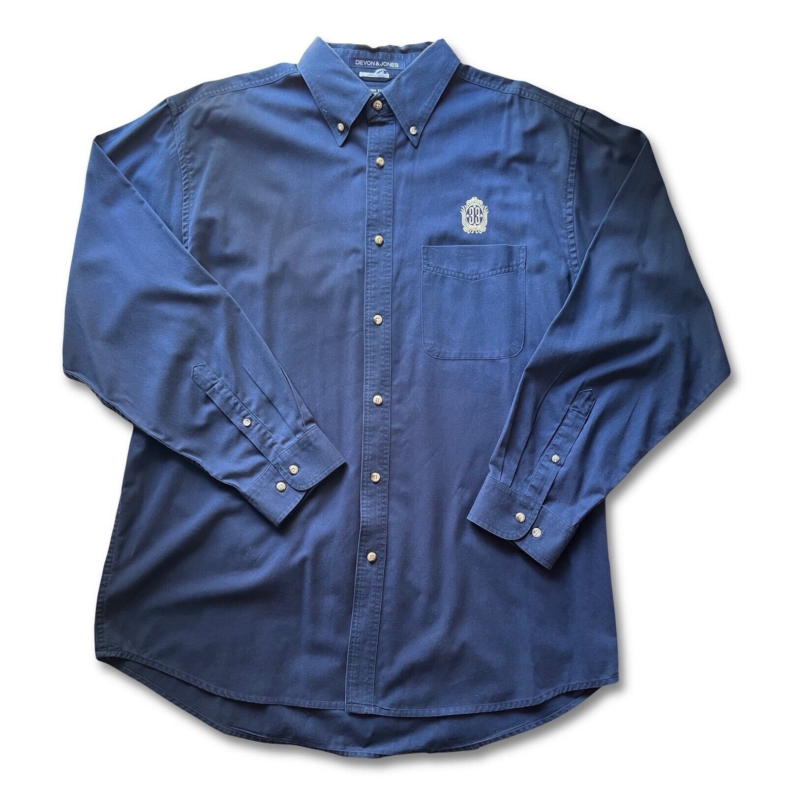 Club 33 Embroidered Mens Blue Longsleeve Button Up Devon & Jones Disneyland Rare