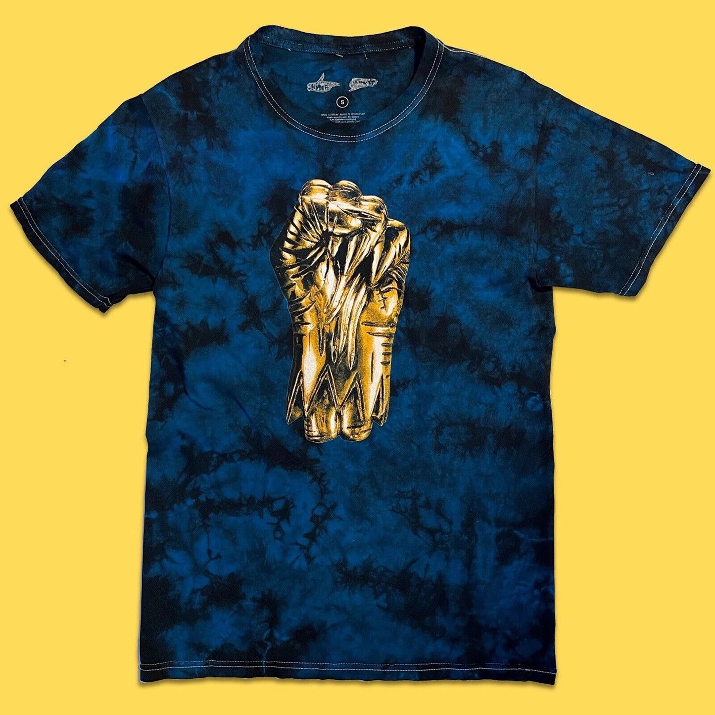 Run The Jewels Golden Fist Blue Washed Tie Dye Tshirt Killer Mike Hip Hop Mens S