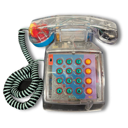 VINTAGE Fun Phone DeskTech ITT TRANSPARENT RGB RETRO CORDED DESK PUSH TELEPHONE