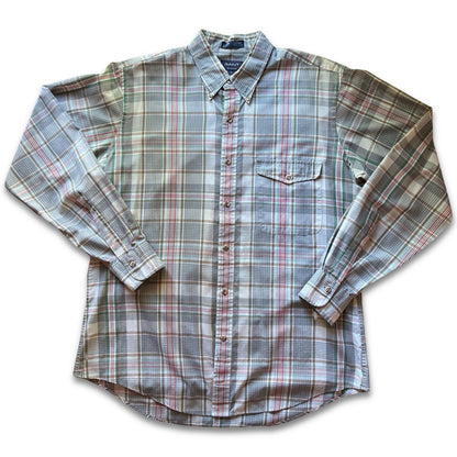 Gant Vintage Hugger Foxhound Plaid Grey Light Mens Button Up Shirt Large