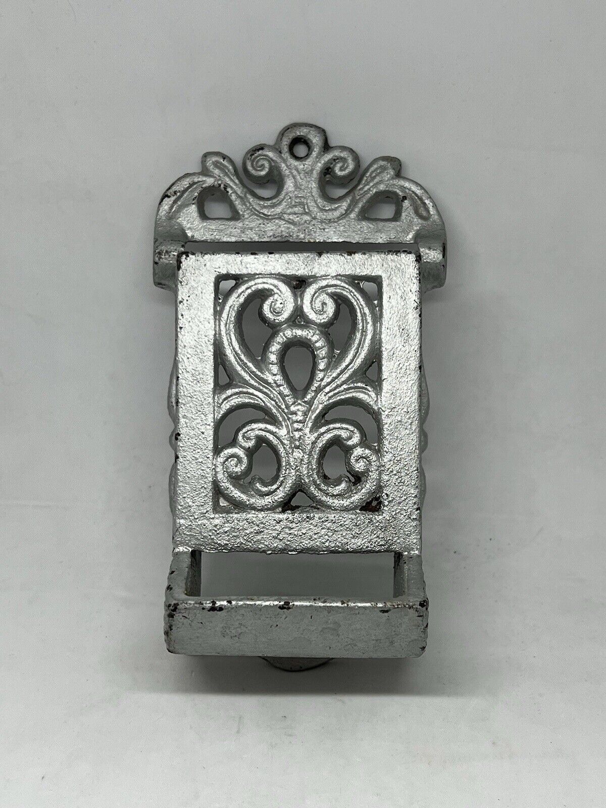 Vintage Heavy Cast Iron Black Fireplace Match Box Holder Wall Mount Fits Box