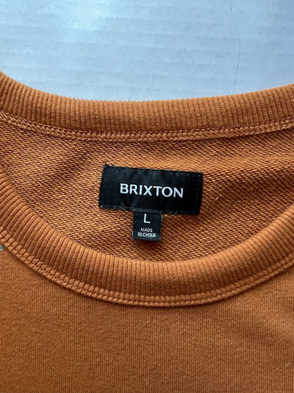 Brixton Sweatshirt Men L Orange Pullover Long Sleeve Round Neck Recycled Cotton