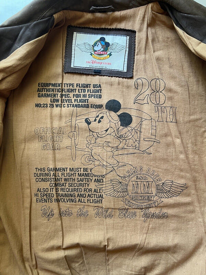 Mickey Mouse Flying Ace Patches Unit Genuine Leather Bomber Vintage Brown Mens