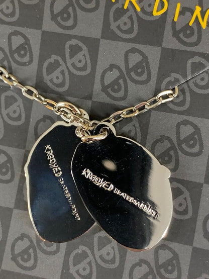 Krooked Eyes Skateboard Pendant mens unisex Necklace Silver/Yellow NWT