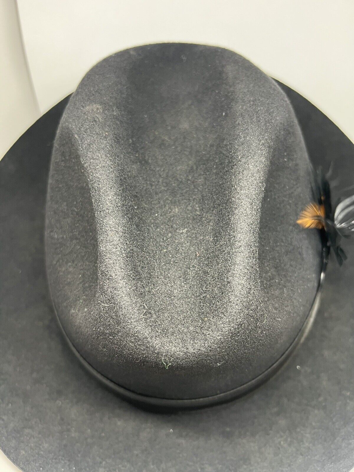 Milani 100% Wool Black Cowboy Hat. Satin Black Band With Feathers. Size XL