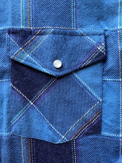 Vintage Western Young Bloods Shirt Medium Blue Button Up Pearl Snap Mens