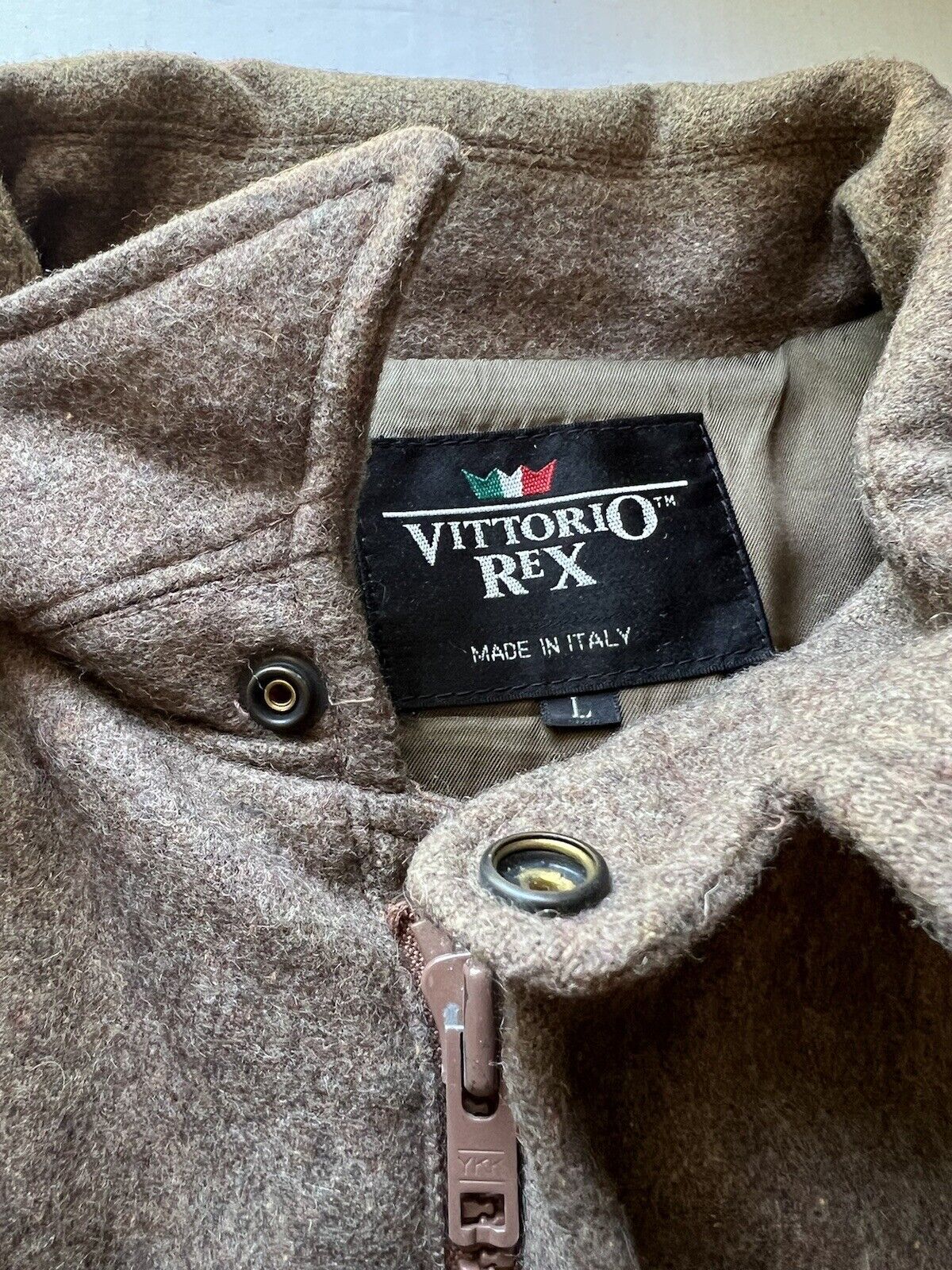 Vintage Bomber Jacket Coat Men's L Vittorio Rex Italy Wool Blend Brown Zip