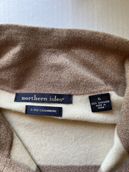 Northern Isles Cashmere Quarter Zip Tan Orange Cream Long Sleeve XL Super Soft