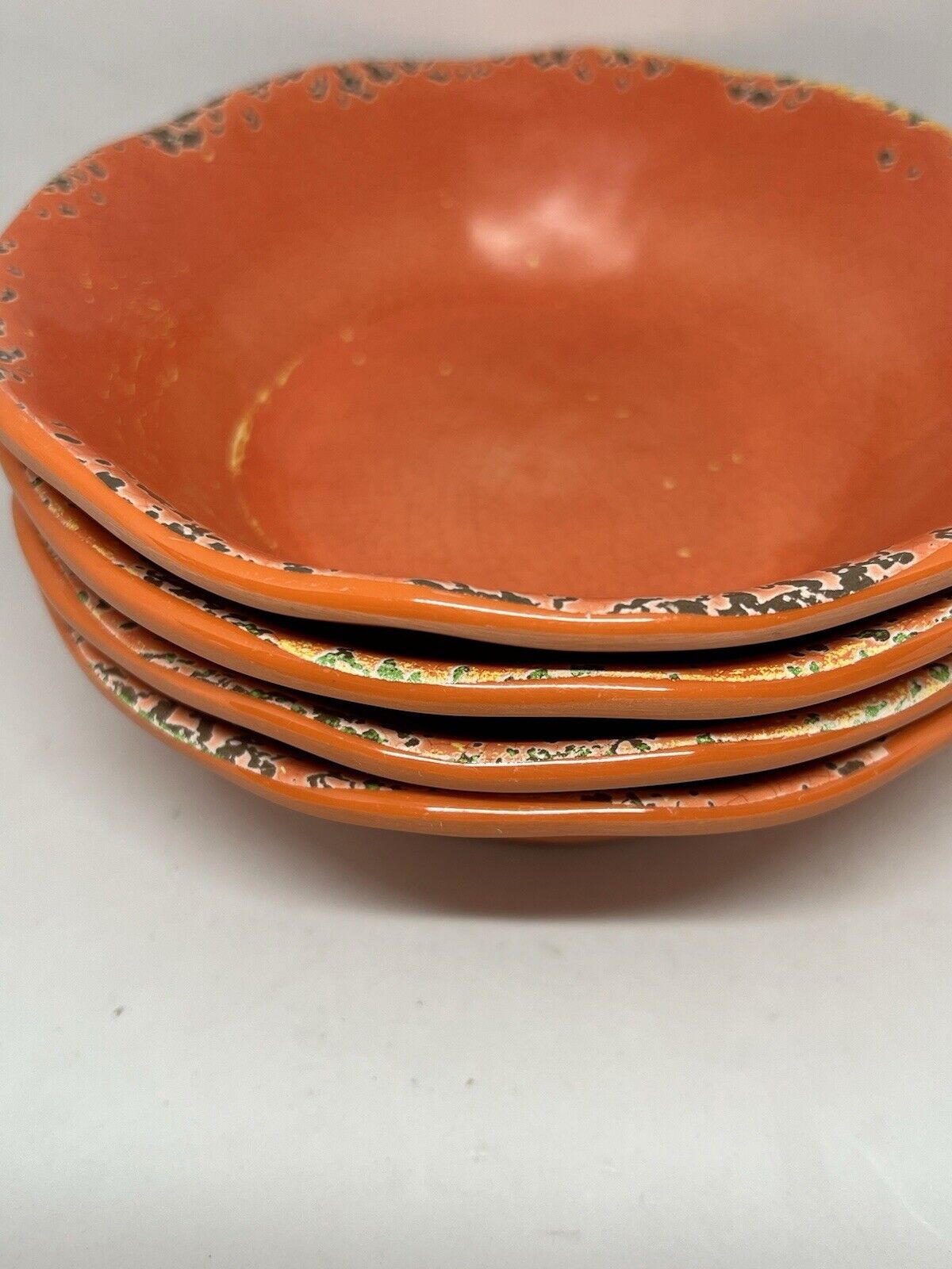 Set 4 Tommy Bahama Coral Orange Crackle Melamine Salad/Soup/ Cereal Bowls Camp