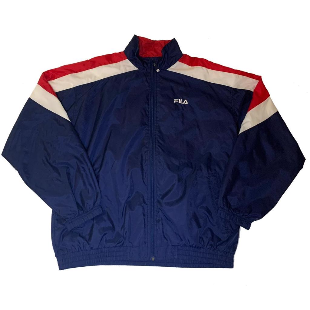 FILA Track Jacket Mens Large. USA Colors. Red White Blue Retro Windbreaker.