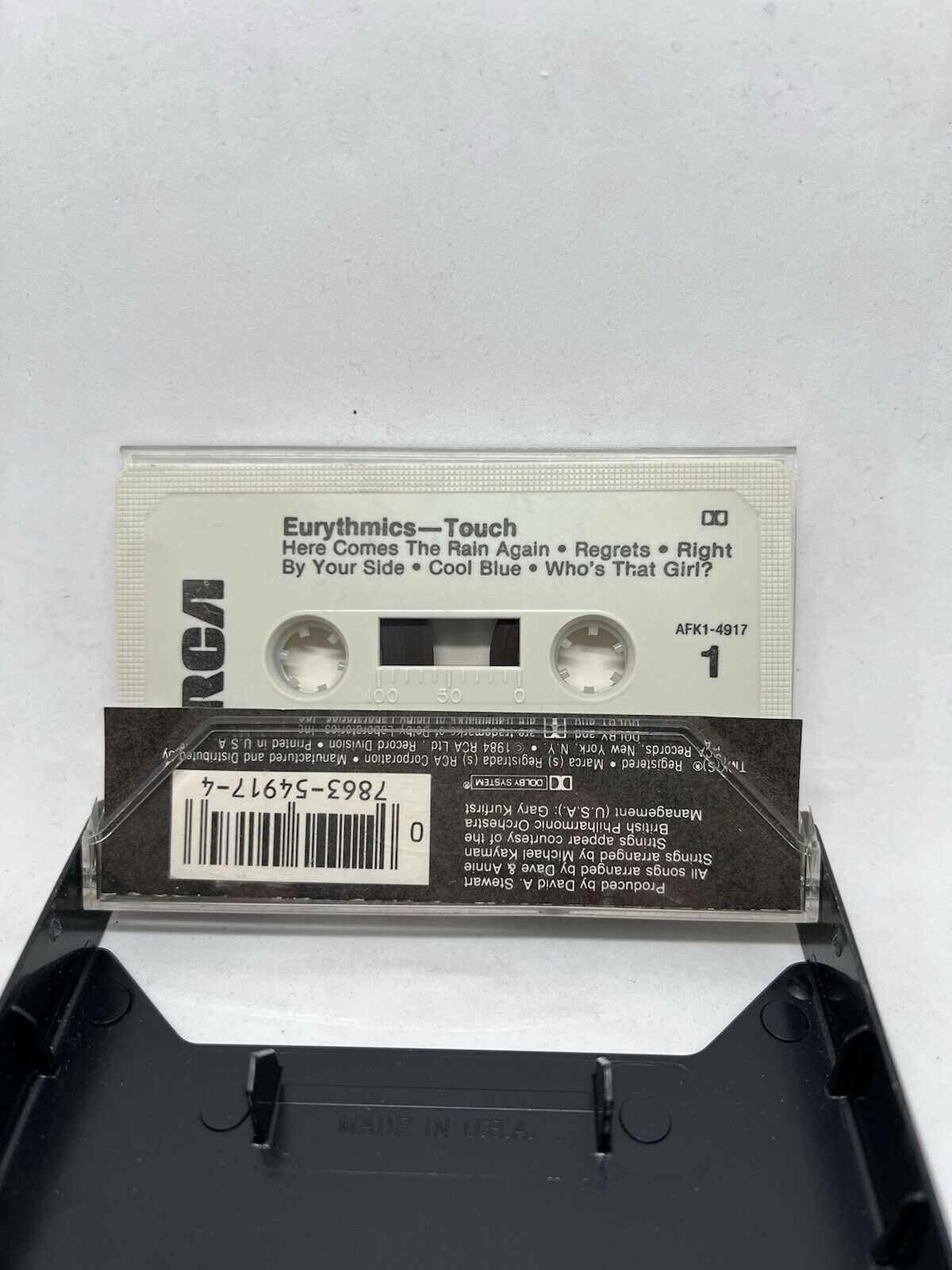 Eurythmics TOUCH Cassette, 1984, RCA Here Comes the Rain Again Retro