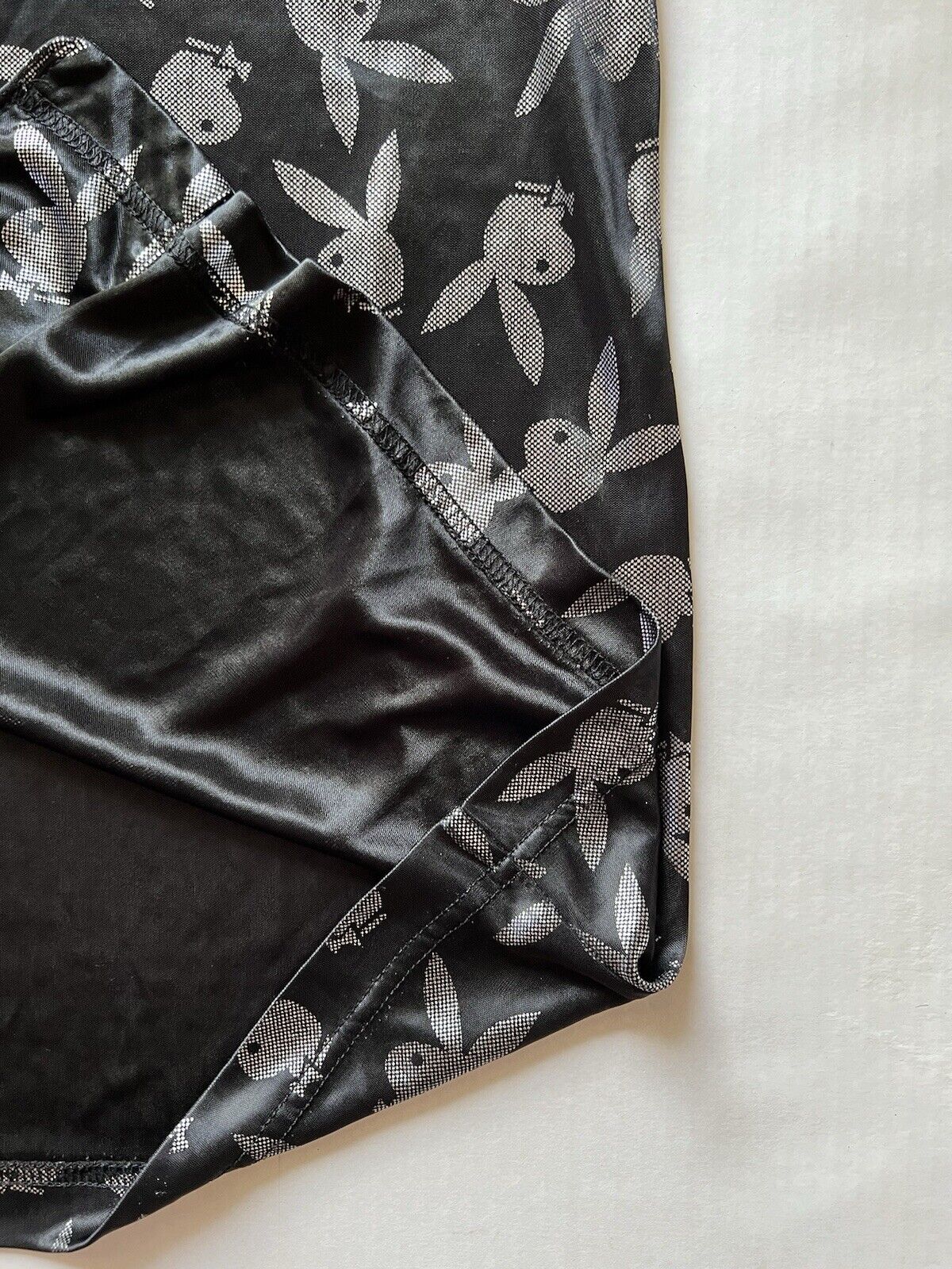 Bunny PLAYBOY Button Down Sleep Wear Men's Black Silver Shirt Large Sheer Adult