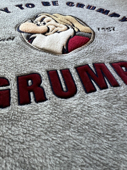 Disney Store "GRUMPY" Men xLarge Gray Polyester Fleece Sweatshirt Embroidered