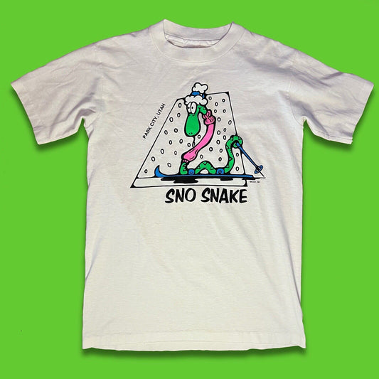 Vintage Sno Snake Park City Ski Snow Tshirt Single Stitch White Mountain Utah S