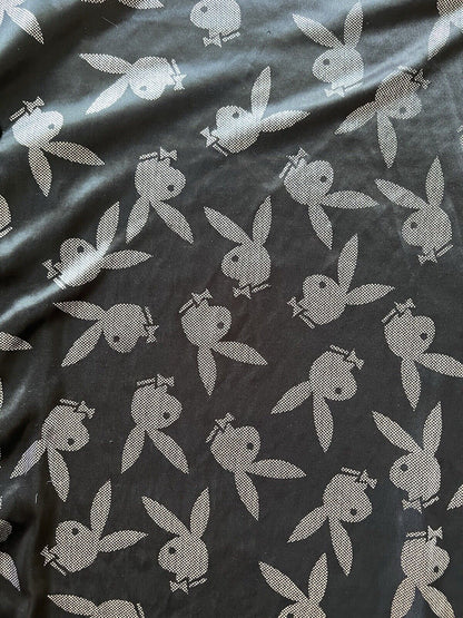 Bunny PLAYBOY Button Down Sleep Wear Men's Black Silver Shirt Large Sheer Adult