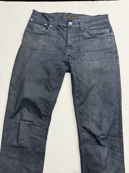 NUDIE Jeans GRIM TIM Men's Jeans W32 L34 Slim Fit Tapered Organic Dry Navy Dips