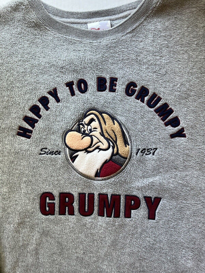 Disney Store "GRUMPY" Men xLarge Gray Polyester Fleece Sweatshirt Embroidered