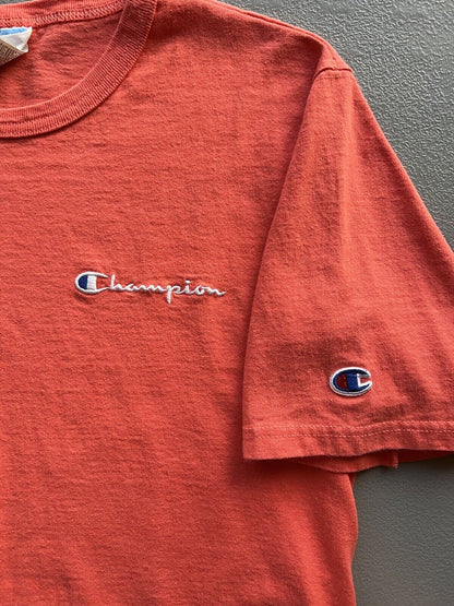 Vintage Champion M Blank T Shirt Blue Bar Mounted Collar Cotton GT19 Orange