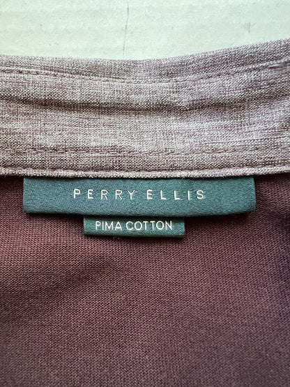 Perry Ellis Mens Hidden Buttons Burgundy Maroon Pima Cotton Polo Shirt Medium