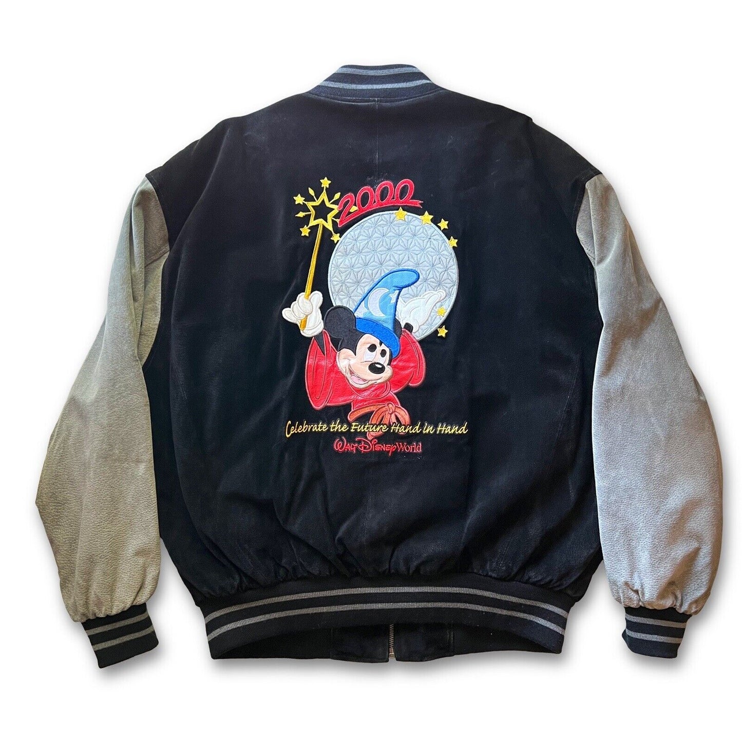 Y2K Disney World Cast Member Sorcerer Mickey Suede Letterman XL Jacket Disneyana