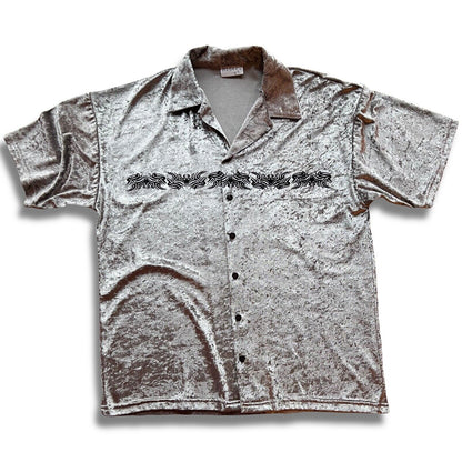 Vintage Rider Wear Tribal Silver Shiny Mens Polo Shirt Cybercigilism USA. Skate