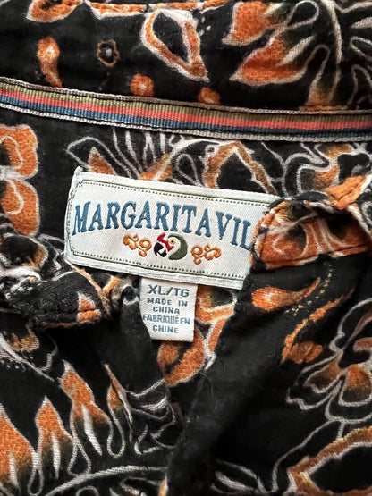 Margaritaville Orange And Black Button Up Shirt Awesome Halloween Hawaii Floral