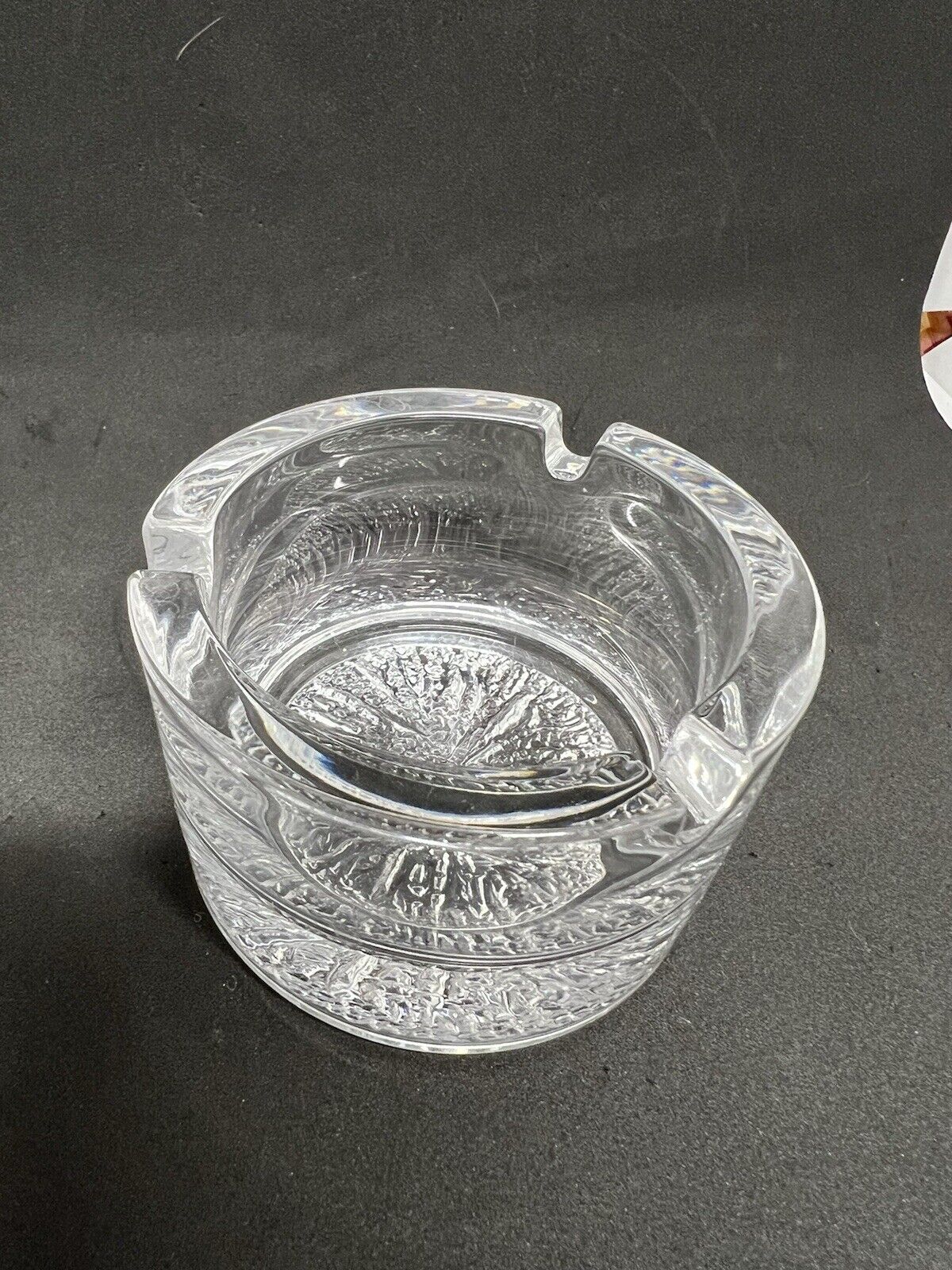 Vintage Ashtray Crystal Clear Glass Textured Bottom Classy Heavy Quality Lounge