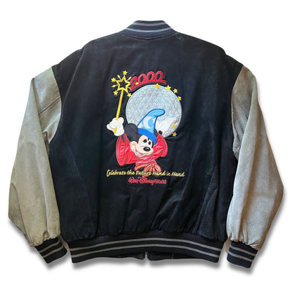 Y2K Disney World Cast Member Sorcerer Mickey Suede Letterman L  Jacket Disneyana