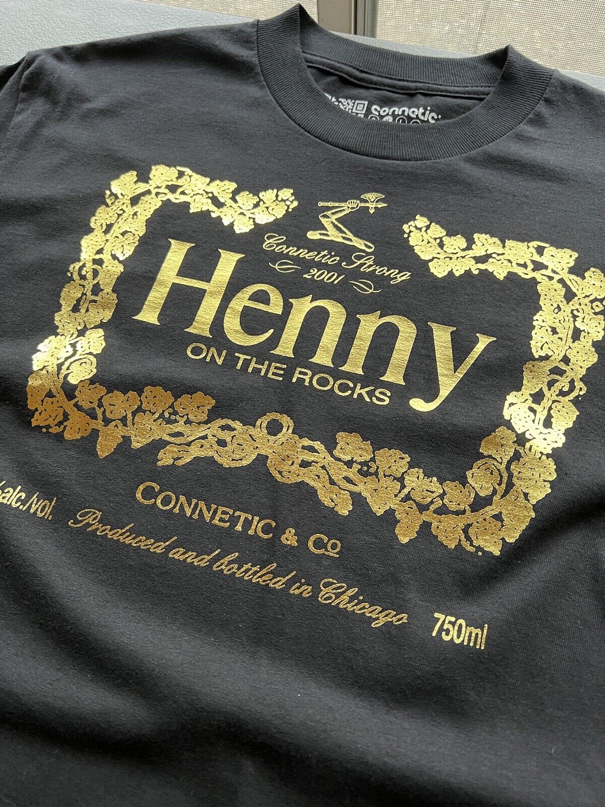 Connetic & Co Henny On the Rocks Gold Foil Print Tee SF Oakland Bay AreaCognac