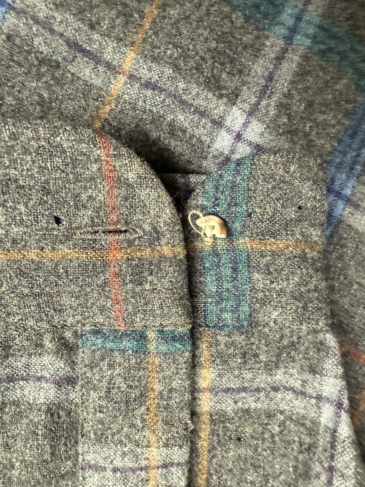 Vintage Pendleton Flannel Shirt Men Grey Pin Stripe Wool Plaid Large Pocket USA