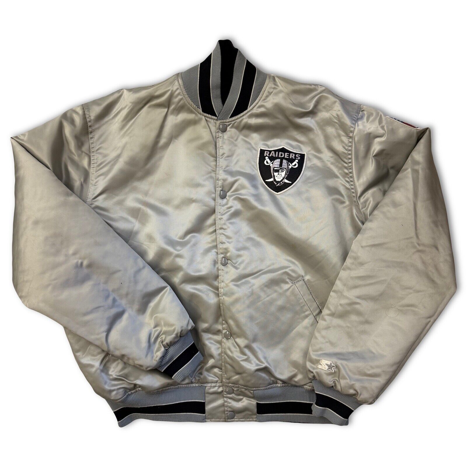 Vintage Oakland Raiders NFL Reversible Jacket Mens Large Starter Satin Bomber