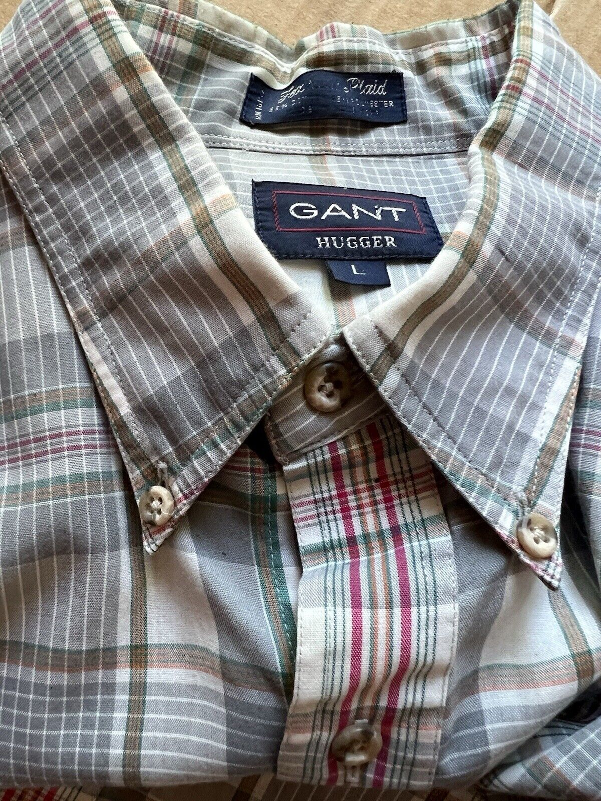 Gant Vintage Hugger Foxhound Plaid Grey Light Mens Button Up Shirt Large