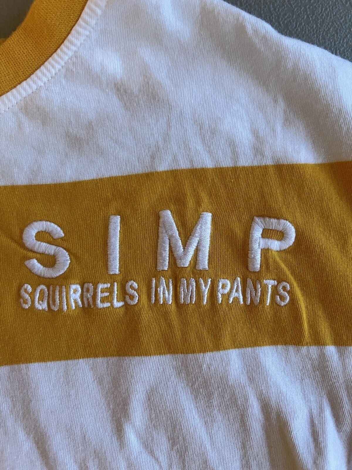 Club PewDiePie SIMP Shirt Small Yellow White Striped Youtube Merch Squirrels