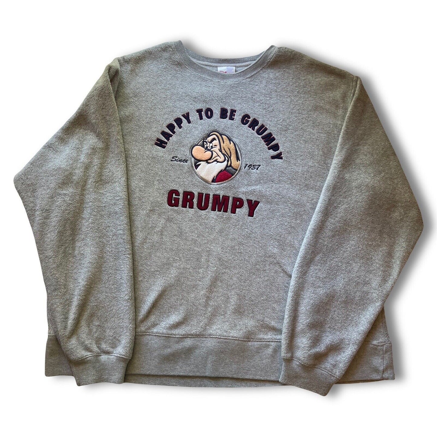 Disney Store "GRUMPY" Men xLarge Gray Polyester Fleece Sweatshirt Embroidered