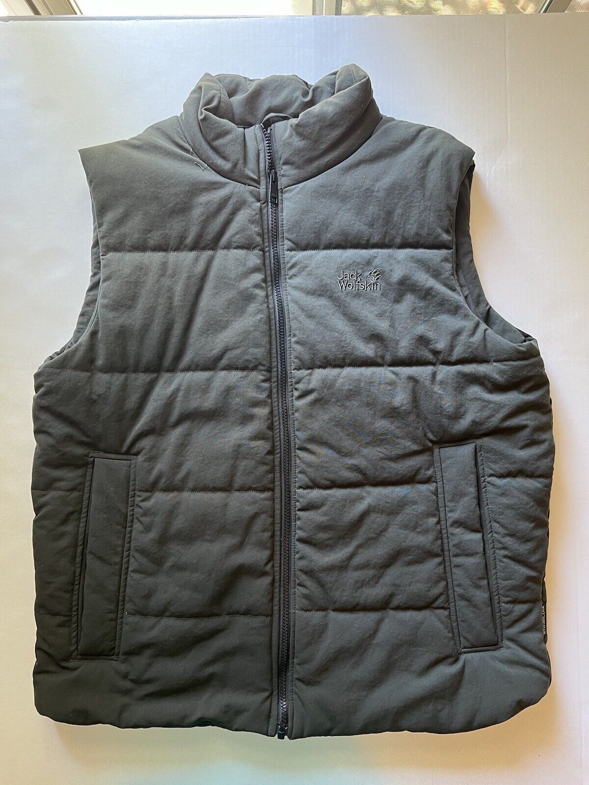 Mens Jack Wolfskin Down Gilet Vest Quilted Forest Green Large Thick Pockets