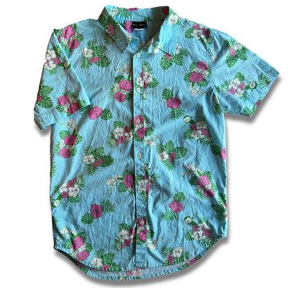 Rick and Morty Blue Hawaiian Floral Button Up Adult Swim Dancing. Squanchy!