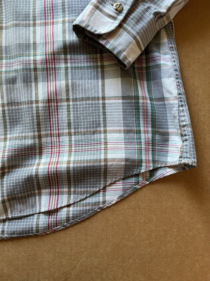 Gant Vintage Hugger Foxhound Plaid Grey Light Mens Button Up Shirt Large