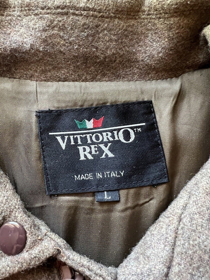 Vintage Bomber Jacket Coat Men's L Vittorio Rex Italy Wool Blend Brown Zip