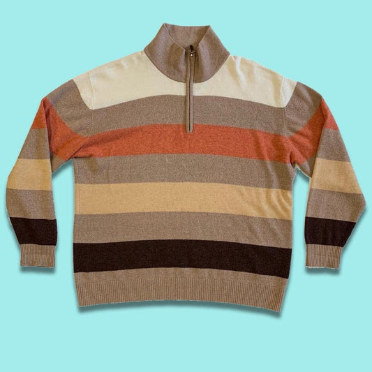 Northern Isles Cashmere Quarter Zip Tan Orange Cream Long Sleeve XL Super Soft