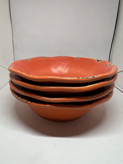 Set 4 Tommy Bahama Coral Orange Crackle Melamine Salad/Soup/ Cereal Bowls Camp