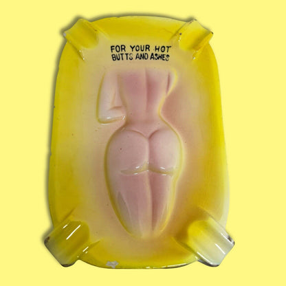 Vintage Nude Lady Turn Me Over Yellow Ashtray For Your Hot Butts And Ashes JAPAN