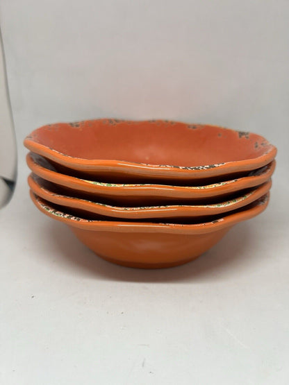 Set 4 Tommy Bahama Coral Orange Crackle Melamine Salad/Soup/ Cereal Bowls Camp