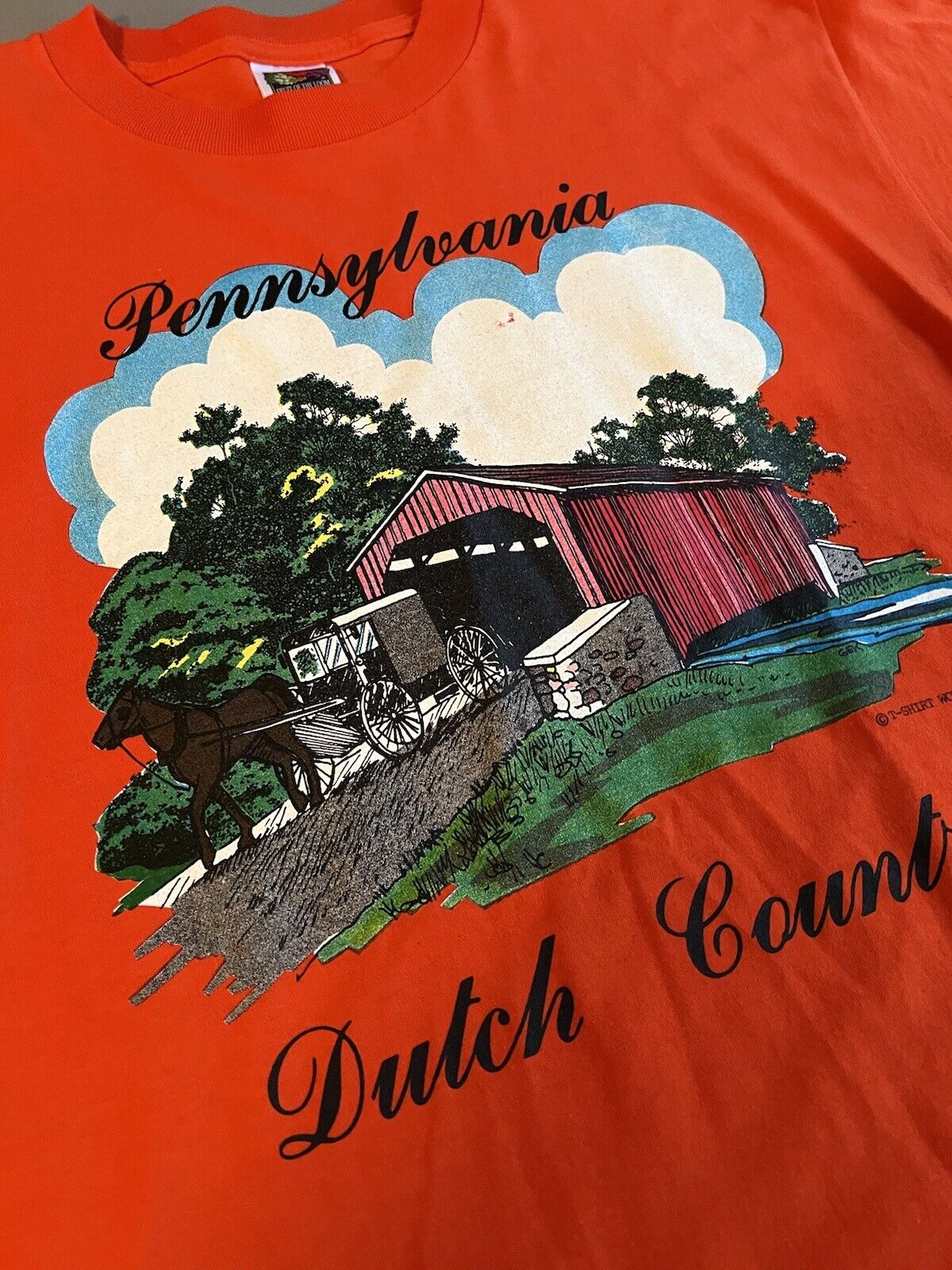 NWOT 2001 Pennsylvania Dutch Country Nature Wagon Graphic Shirt  L Orange