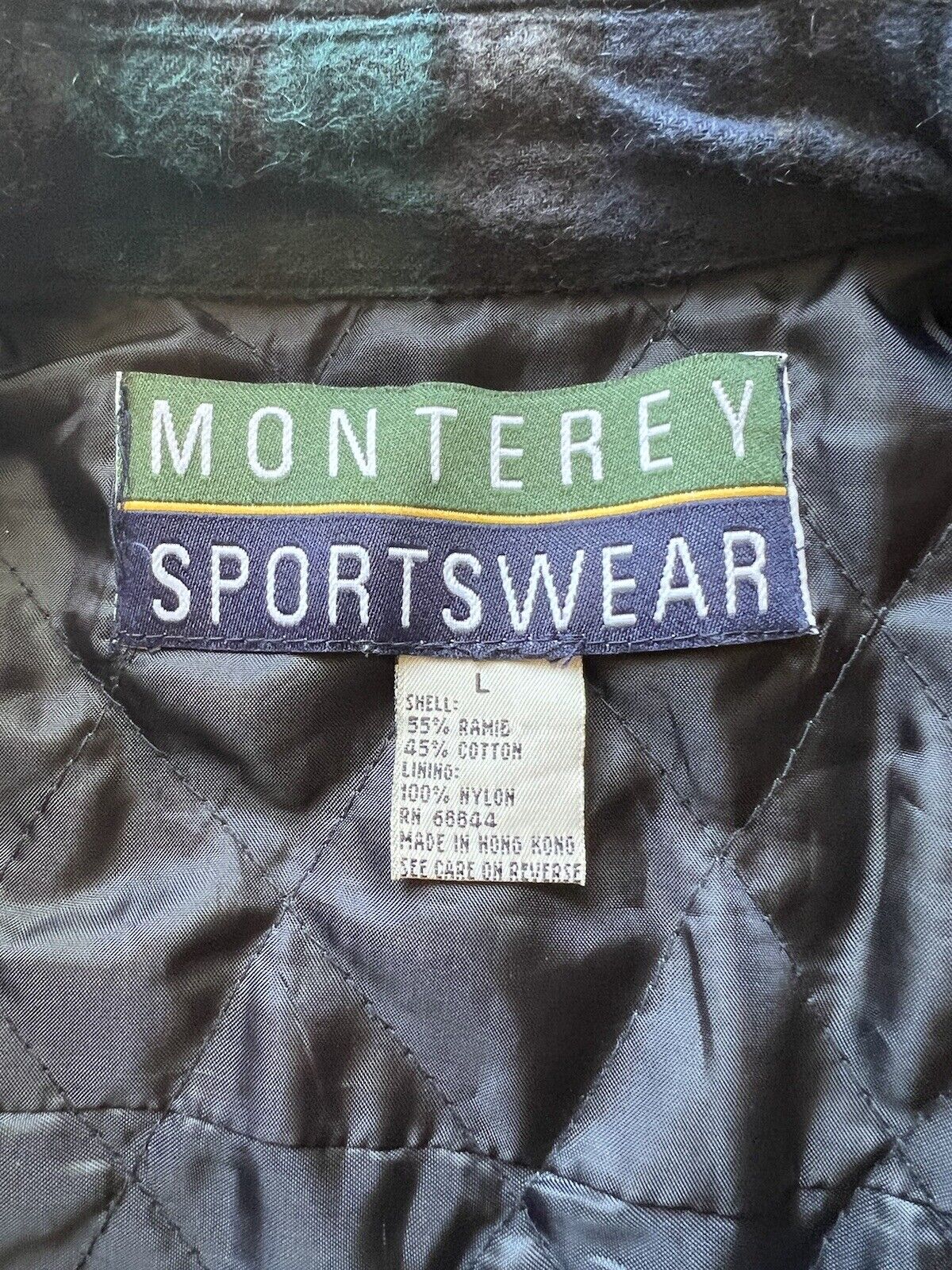 Monterey Sportswear Quilted Flannel Jacket Mens Large Blue Pockets Vintage