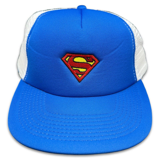 Vintage NWT Superman Hat Blue White Stitched Snapback Trucker Cap DC Comics WB